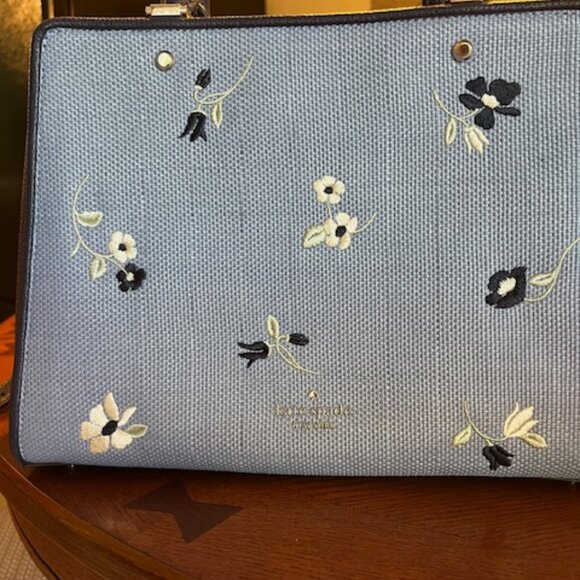 Kate Spade two tone blue with embroidery flowers - Picture 2 of 6